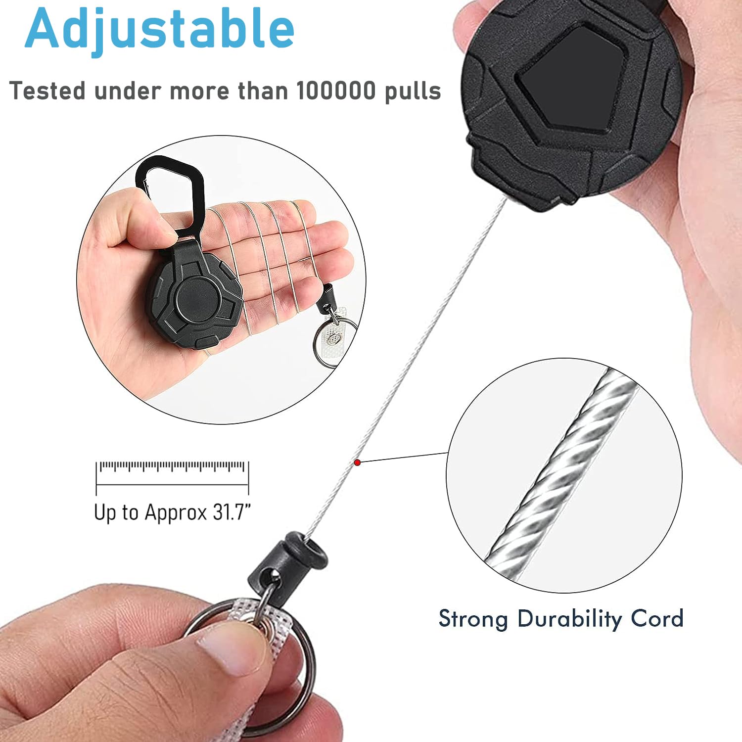 HASTHIP Heavy Duty Retractable Keychain with Carabiner, Retractable ID Badge Holder Clip Retractable Badge Reel with 31.7 HASTHIP Heavy Duty Retractable Keychain with Carabiner, Retractable ID Badge Holder Clip Retractable Badge Reel with 31.7